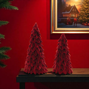 HomeRoots Set of Two Bold Red Fabric Trees - Modern Tabletop Sculptures for Stylish Home Decor & Gifting 633912