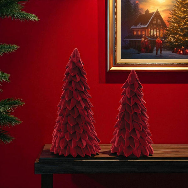 HomeRoots Set of Two Bold Red Fabric Trees - Modern Tabletop Sculptures for Stylish Home Decor & Gifting 633912