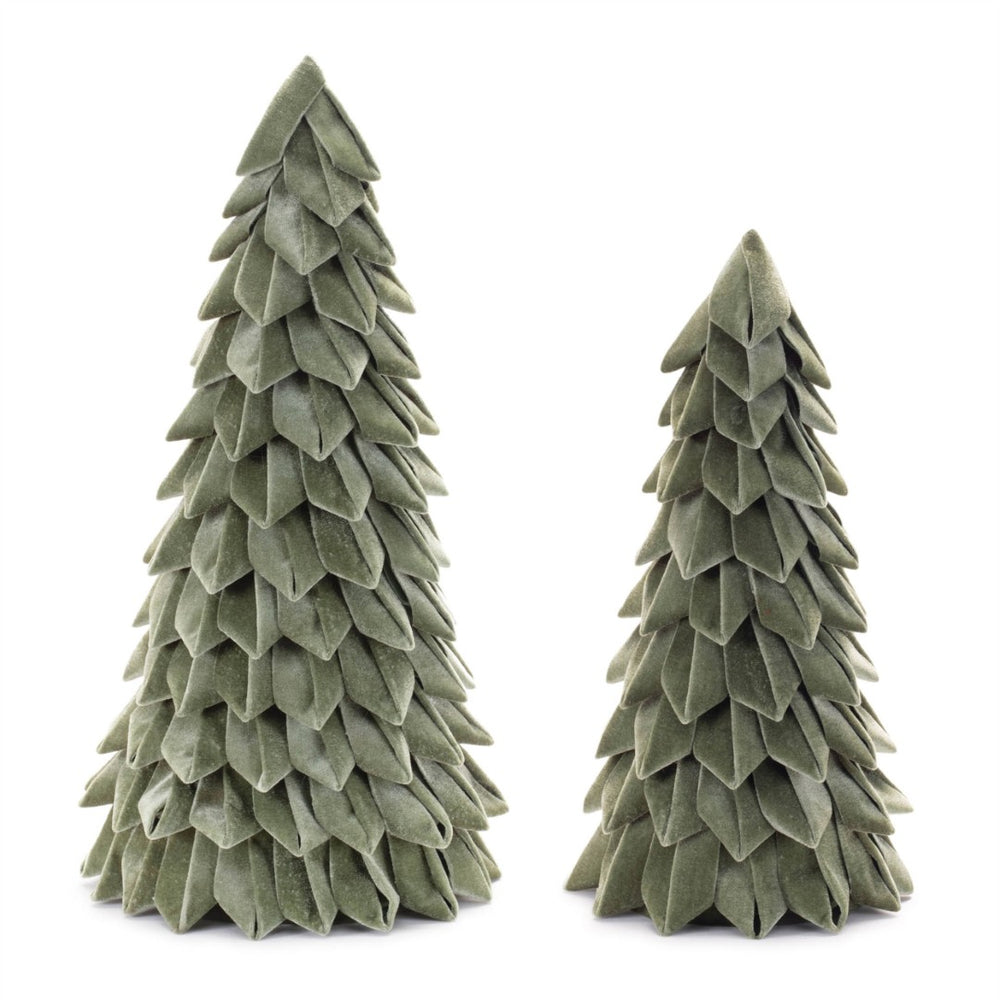 HomeRoots Set of Two Elegant Green Fabric Tree Sculptures for Modern Tabletop Decor & Stylish Accents 633914