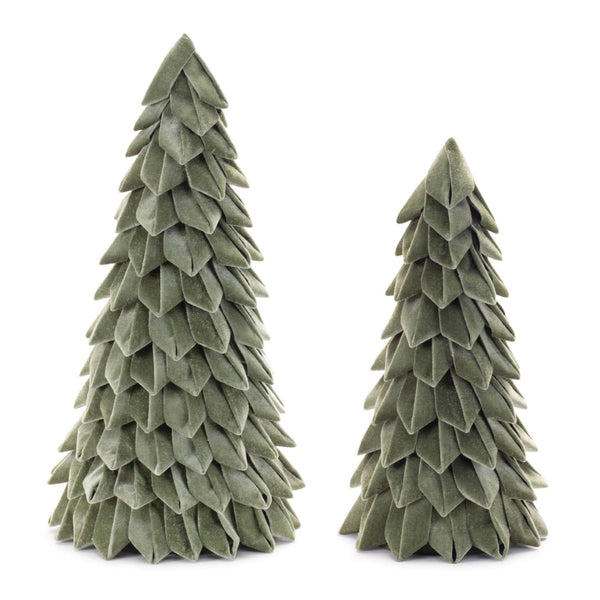 HomeRoots Set of Two Elegant Green Fabric Tree Sculptures for Modern Tabletop Decor & Stylish Accents 633914