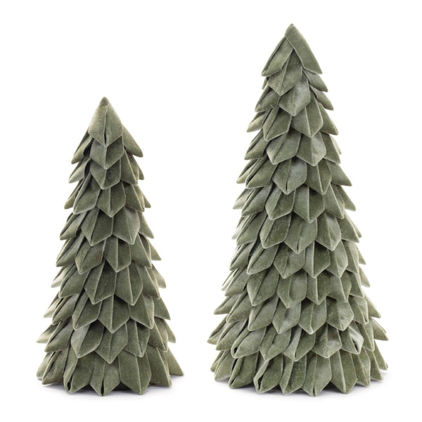 HomeRoots Set of Two Elegant Green Fabric Tree Sculptures for Modern Tabletop Decor & Stylish Accents 633914