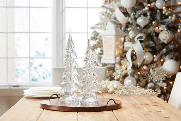 HomeRoots Set of Two Clear Glass Tree Sculptures - Elegant Tabletop Decor for Modern Interiors & Gifts 633919