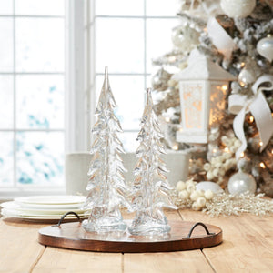 HomeRoots Set of Two Clear Glass Tree Sculptures - Elegant Tabletop Decor for Modern Interiors & Gifts 633919