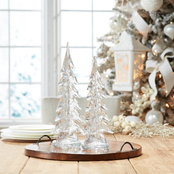 HomeRoots Set of Two Clear Glass Tree Sculptures - Elegant Tabletop Decor for Modern Interiors & Gifts 633919