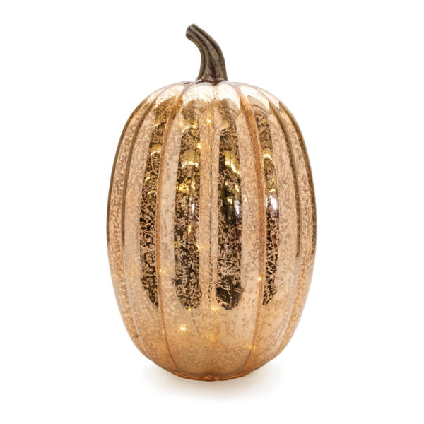 HomeRoots Set of Two Orange Glass Pumpkins with LED - Elegant Fall Tabletop Sculptures for Thanksgiving Decor 633933