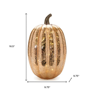 HomeRoots Set of Two Orange Glass Pumpkins with LED - Elegant Fall Tabletop Sculptures for Thanksgiving Decor 633933