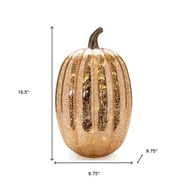 HomeRoots Set of Two Orange Glass Pumpkins with LED - Elegant Fall Tabletop Sculptures for Thanksgiving Decor 633933