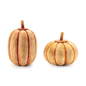 HomeRoots Set of Two Orange Wood Pumpkin Sculptures - Rustic Fall Decor for Thanksgiving Table Centerpieces 633934