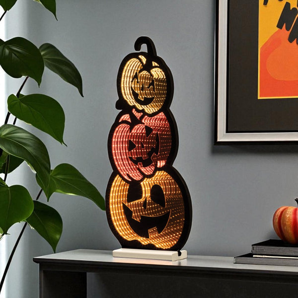 HomeRoots 23" Illuminated Orange Black Yellow Acrylic Jack-O-Lantern Tabletop Sign for Spooky Decor & Gifts 633942