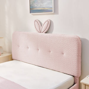 English Elm Queen Boucle Upholstered Kids Bed with Rabbit Ear Headboard Led Lighting Storage Drawers Pink W1413P384926