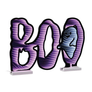 HomeRoots 16" Purple Black and White Acrylic Ghost Tabletop Sign with LED Light for Spooky Halloween Decor 633951