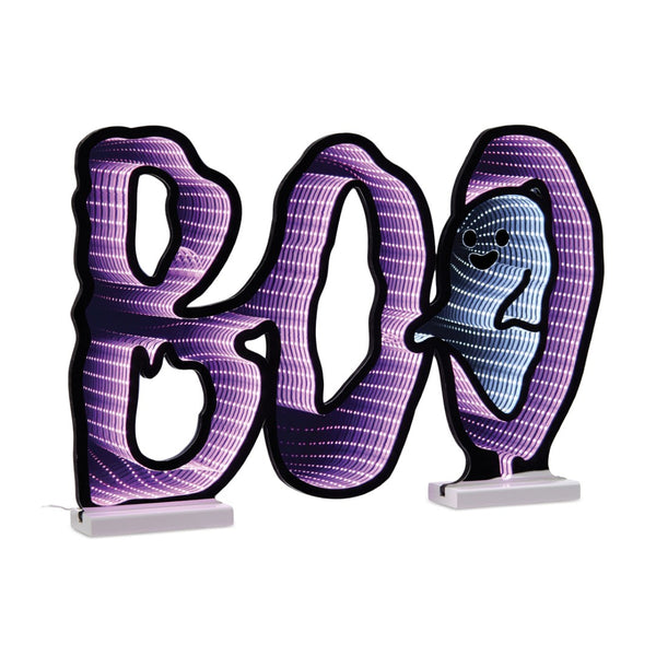 HomeRoots 16" Purple Black and White Acrylic Ghost Tabletop Sign with LED Light for Spooky Halloween Decor 633951