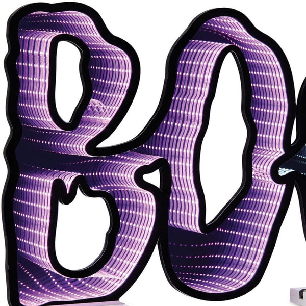 HomeRoots 16" Purple Black and White Acrylic Ghost Tabletop Sign with LED Light for Spooky Halloween Decor 633951