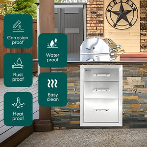 English Elm 14"x20"x23" Stainless Steel Outdoor Kitchen Three Drawer Cabinet for Courtyard Cooking Spaces W3167P303254