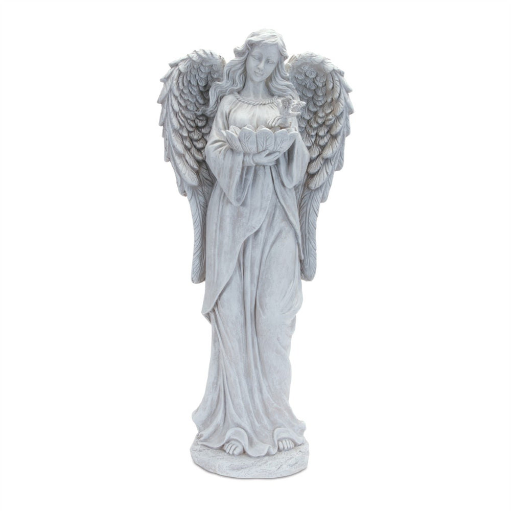 HomeRoots 29" Gray Polyresin Angel Statue - Elegant Decor Piece with Distressed Finish for Serene Home Accents 633971