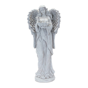 HomeRoots 29" Gray Polyresin Angel Statue - Elegant Decor Piece with Distressed Finish for Serene Home Accents 633971