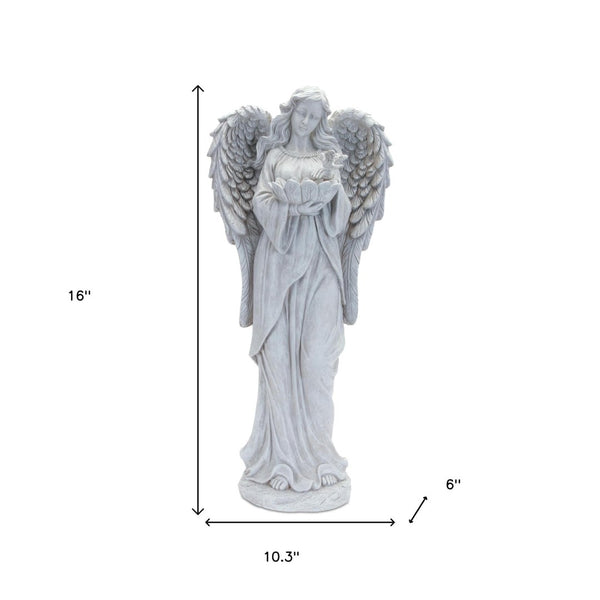 HomeRoots 29" Gray Polyresin Angel Statue - Elegant Decor Piece with Distressed Finish for Serene Home Accents 633971
