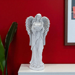 HomeRoots 29" Gray Polyresin Angel Statue - Elegant Decor Piece with Distressed Finish for Serene Home Accents 633971