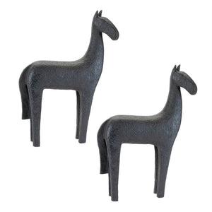 HomeRoots Set of Two Black Polyresin Horse Sculptures - Elegant Tabletop Accents for Modern Farmhouse Decor 633977