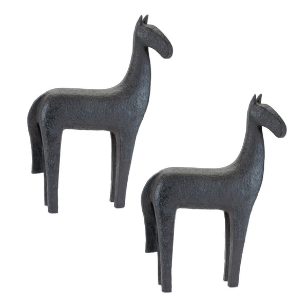 HomeRoots Set of Two Black Polyresin Horse Sculptures - Elegant Tabletop Accents for Modern Farmhouse Decor 633977