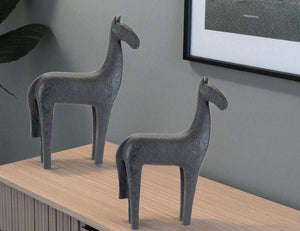 HomeRoots Set of Two Black Polyresin Horse Sculptures - Elegant Tabletop Accents for Modern Farmhouse Decor 633977