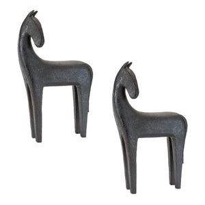 HomeRoots Set of Two Elegant Black Polyresin Horse Sculptures for Stylish Home & Office Décor Accents 633978