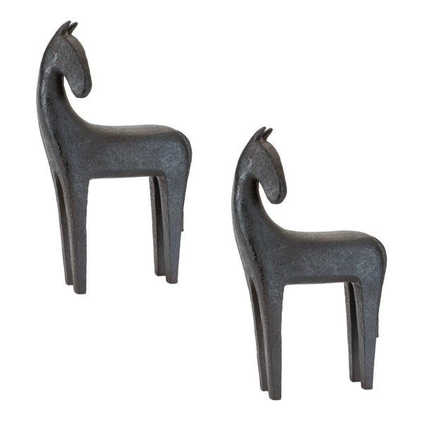 HomeRoots Set of Two Elegant Black Polyresin Horse Sculptures for Stylish Home & Office Décor Accents 633978