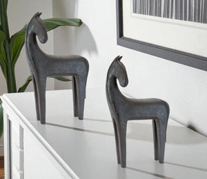 HomeRoots Set of Two Elegant Black Polyresin Horse Sculptures for Stylish Home & Office Décor Accents 633978