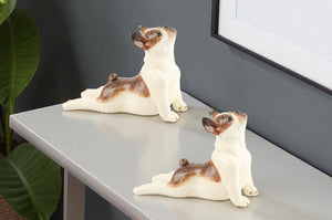 HomeRoots Set of Two Charming White and Brown Polyresin Dog Sculptures for Stylish Home Decor Accents 633979