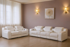 Two Piece White Leather Sectional Sofa Set for Spacious Living Room Comfort