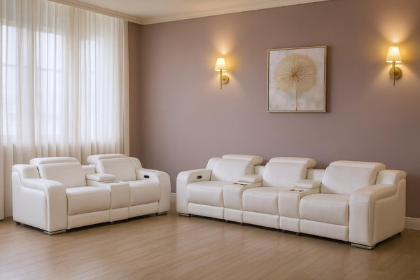 Two Piece White Leather Sectional Sofa Set for Spacious Living Room Comfort
