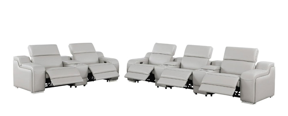 HomeRoots Two Piece Light Gray Leather Sectional Sofa Set for Modern Living Rooms 633999