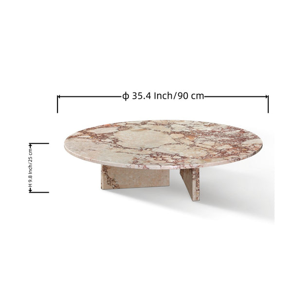 English Elm Pink Natural Marble Coffee Table - Luxurious 35.4" Accent Table With Unique Veining & Metal Base W1696P314932-GIGA
