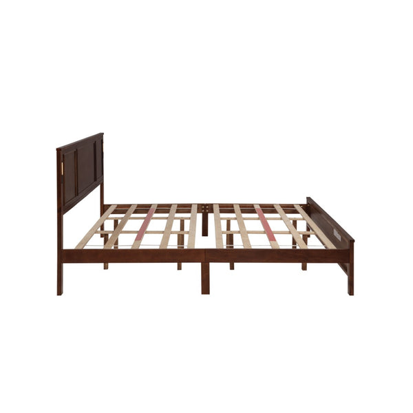 English Elm King Pine Wood Platform Bed with Led Lighting Usb Charging Tall Panel Headboard Walnut W504S00275