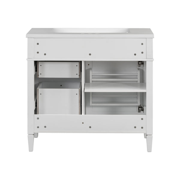 English Elm 36'' Modern Bathroom Vanity Set With Sink, Mirror & Open Shelves - Stylish Storage Solution! N710S236006K