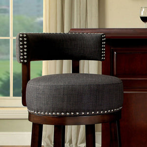 English Elm Bar Chairs 2Pc Set - Elegant Gray Upholstered Stools With Dark Oak Legs & Nailhead Trim For Comfort B2741P339261