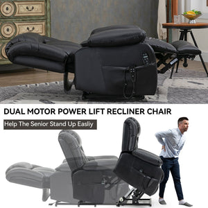 English Elm Dual Motor Power Lift Recliner with Massage Heat and 180 Degree Brown Lounge Chair W1803S00043