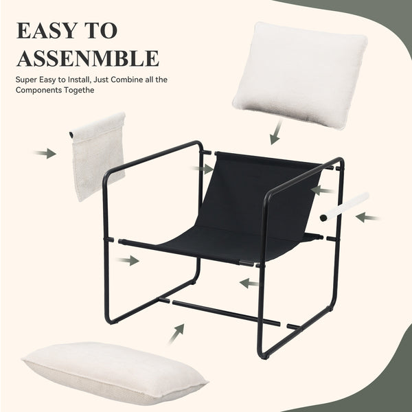 English Elm Accent Chair Mid-Century Rattan Arms Set of 2 with Rubber Wood Legs, Plush Fabric Seat, Cozy Lounge White T3950P397484