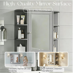 English Elm Bathroom Wall Cabinet with Mirror Door Open Shelving and Adjustable Interior Storage Gray N817P375228G