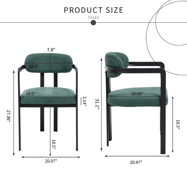 English Elm Modern Tufted Boucle Dining Chairs Set of 2 with Curved Back and Matte Metal Legs Antique Green,Black W3244P337417