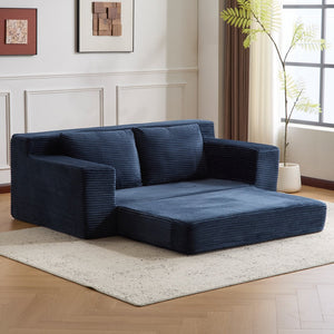 English Elm Loveseat Corduroy Bean Bag Sofa Bed with Memory Foam, Reversible Cushions, Plush Bolsters, No Assembly Required Dark Blue W3723P346939