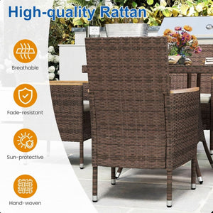 English Elm 5-piece Outdoor Dining Set Pe Rattan Armchairs with Acacia Wood Square Table Brown B082S00066