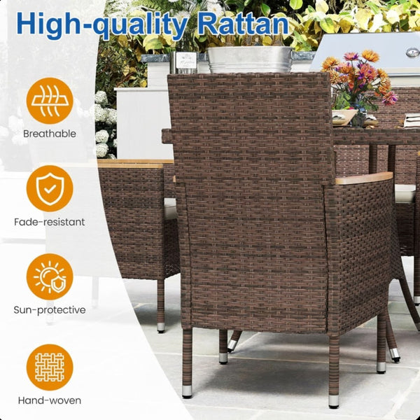 English Elm 5-piece Outdoor Dining Set Pe Rattan Armchairs with Acacia Wood Square Table Brown B082S00066