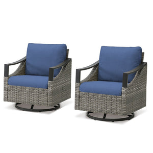English Elm Outdoor Pe Wicker Lounge Chair Set of 2 with Deep Cushioned Seats for Patio Decks Blue T3773P416060