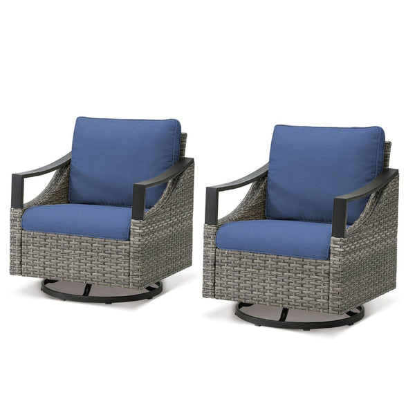 English Elm Outdoor Pe Wicker Lounge Chair Set of 2 with Deep Cushioned Seats for Patio Decks Blue T3773P416060