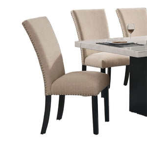 English Elm Gorgeous Marble Top 7 Piece Dining Set with Nailhead Upholstered Chairs Dark Wood Base Beige,Black,White B2741S00764