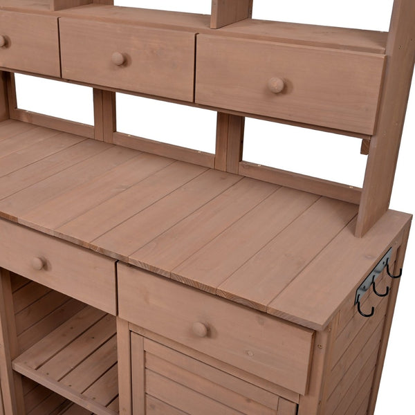 English Elm Topmax 65.7'' H Potting Bench Table With Hutch - Ergonomic Garden Workstation & Storage N717P229024D-GIGA