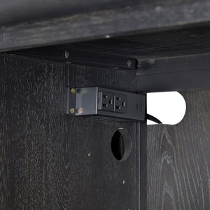 English Elm 80" Black Console with Power Pack — Solid Wood & MDF, Elm Veneer Peppercorn Finish, Channel Design, 4 Doors B2699P238782