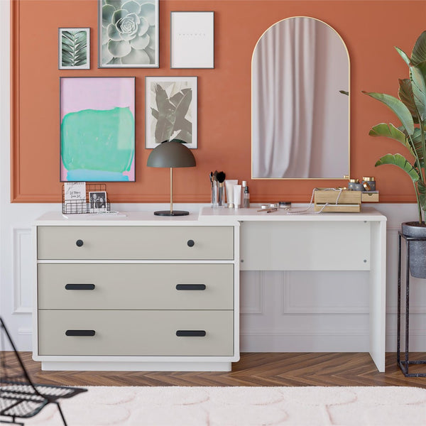English Elm Valencia 3 Drawer Dresser Desk with Matte Black Hardware for Modern Bedroom Storage B2733S00010