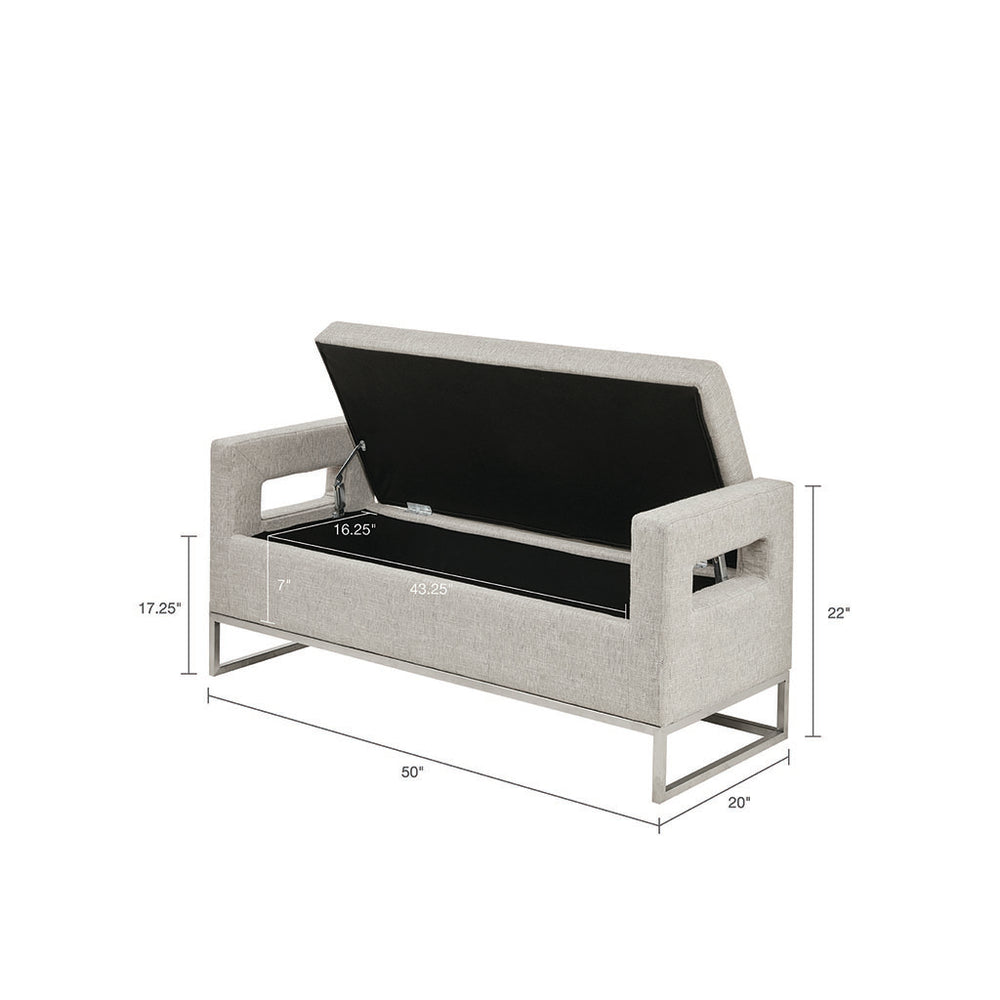 JLA Home Madison Park - Soft grey Soft Close storage bench with lift-top cushioned seat, metal legs, 400 lb capacity — versatile storage seating MP105-0614